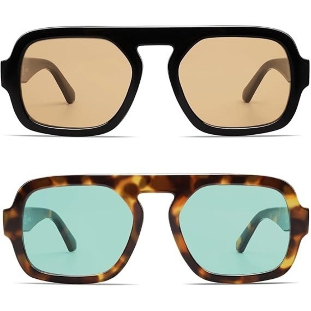 Set of 2 VANLINKER VL9826 Women's & Men's Retro Square Aviator Sunglasses